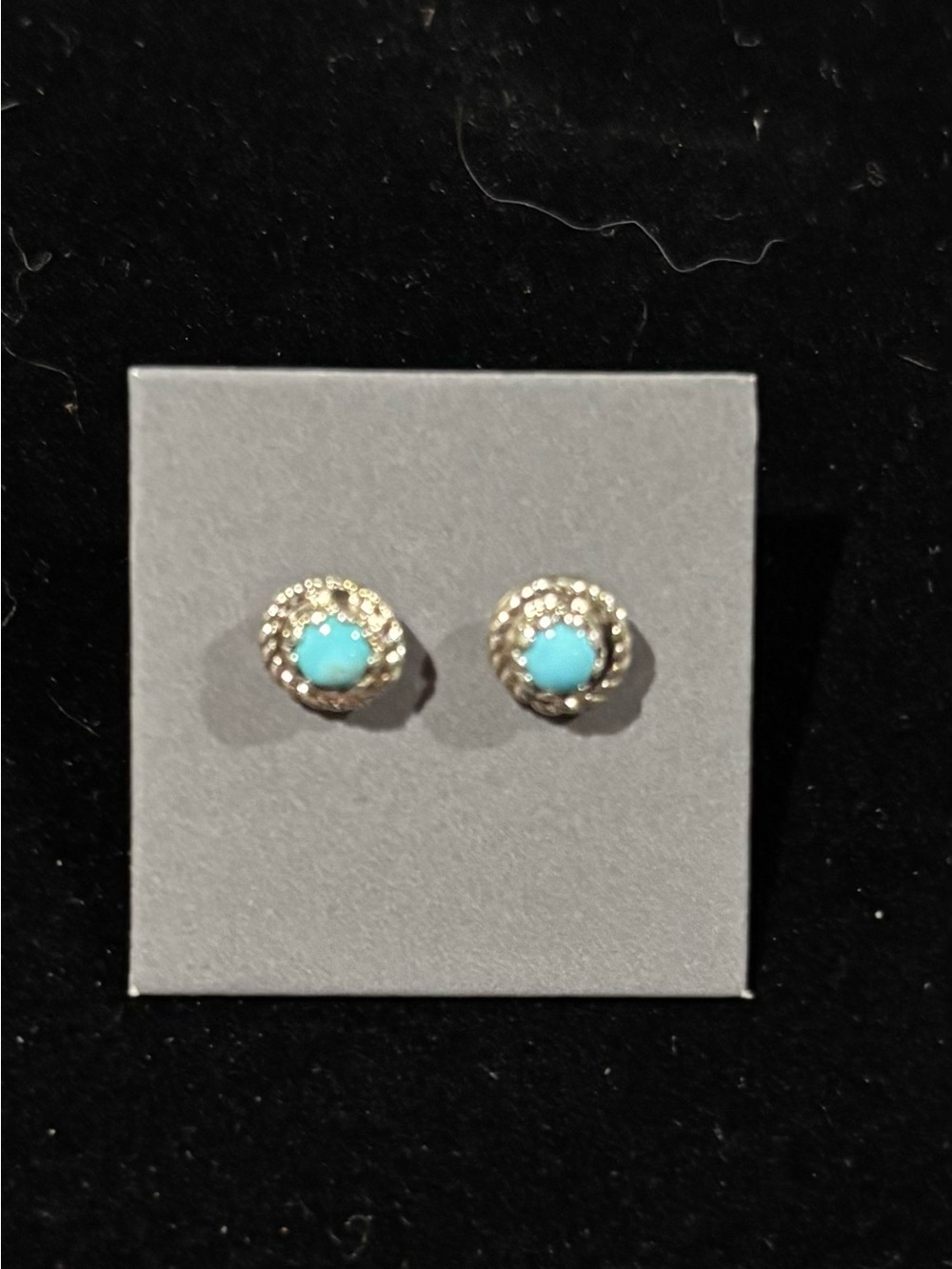 Turquoise Stone Silver-Tone Stud Earrings